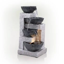 14" Cascading Bowl Tabletop Fountain With LED Lights Gray - Alpine Corporation -Outdoor Garden Store GUEST 6ccbbc9c 0aca 436c 922f eb8e3ff67008