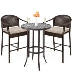 Best Choice Products 3-Piece Outdoor Wicker Bistro Bar Height Set For Patio, Garden W/ Barstools, Steel Frame -Outdoor Garden Store GUEST 6cdc31fd 130f 4cea 91f8 ec8a4a532c5b