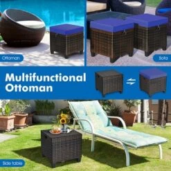 Costway 2PCS Patio Rattan Ottoman Cushioned Seat Foot Rest Coffee Table Furniture Garden Navy -Outdoor Garden Store GUEST 6d1174a7 85f0 4ebf aff6 7bd2f9bb153a