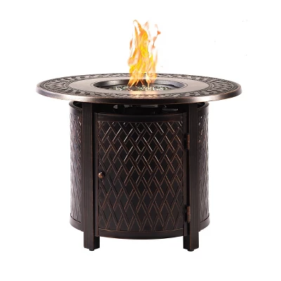 Oakland Living 5pc Aluminum Outdoor Patio Fire Pit Dining With 34" Round Fire Table Copper/Beige 2 Oakland Living 5pc Aluminum Outdoor Patio Fire Pit Dining With 34" Round Fire Table Copper/Beige - Image 2