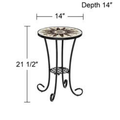Teal Island Designs Modern Black Round Outdoor Accent Side Table 14" Wide Brown Sunburst Mosaic Tabletop For Front Porch Patio House -Outdoor Garden Store GUEST 6dd29338 2a7f 49b9 b85d 82551bfdcc88