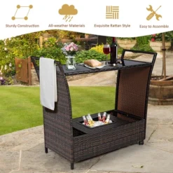 Costway Patio Rattan Bar Serving Cart Wheels Ice Bucket Glass Top Handle Garden -Outdoor Garden Store GUEST 6f9dcc05 9c78 42ef adf8 e4e08bc38dbb