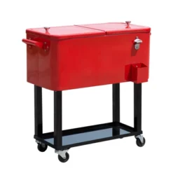 Outsunny 80 QT Rolling Cooling Bins Ice Chest On Wheels Outdoor Stand Up Drink Cooler Cart For Party -Outdoor Garden Store GUEST 6fa8e99b 4369 4219 accc 565313b0e2ea
