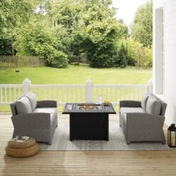 Bradenton 3pc Wicker Loveseat Set With Fire Table - Gray - Crosley -Outdoor Garden Store GUEST 6fe4ecf4 ab89 4061 833a ceaf5a8fc9d5