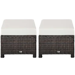 Outsunny 2 Pc 20" Outdoor PE Rattan Wicker Ottoman, Fade-Resistant Patio Footrest With Soft Cushion, Steel Frame, Brown, White -Outdoor Garden Store GUEST 6fefc902 5b91 4db3 a703 6b666548296b