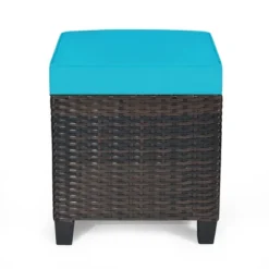 Costway 2PCS Patio Rattan Ottoman Cushioned Seat W/ Foot Rest Turquoise -Outdoor Garden Store GUEST 706ac5e9 809d 4476 adc9 aadcbd4083e1