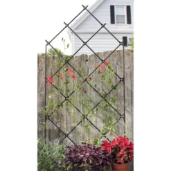 Achla Designs 95" Traditional Freestanding Lattice Iron Garden Trellis Graphite Powder Coat Finish