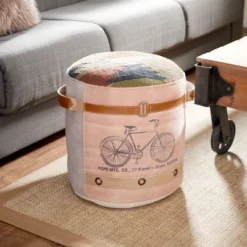 Cotton Pouf Featuring A Screenprinted Bicycle Illustration With Script - Olivia & May -Outdoor Garden Store GUEST 7131ebde 102a 459b 8ac5 c81c94fefd62
