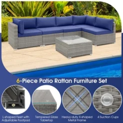 Costway 6 PCS Patio Conversation Sofa Set Outdoor Rattan Furniture Cushioned Seat Navy 13 Costway 6 PCS Patio Conversation Sofa Set Outdoor Rattan Furniture Cushioned Seat Navy -Outdoor Garden Store GUEST 7164d412 1440 4a47 8b36 f211412d9cd7
