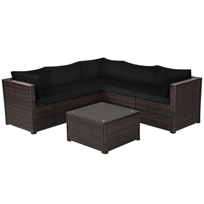 Tangkula 6 PCS Patio Rattan Furniture Set Outdoor Wicker Conversation Sofa Set W/Tempered Glass Coffee Table 8 Tangkula 6 PCS Patio Rattan Furniture Set Outdoor Wicker Conversation Sofa Set W/Tempered Glass Coffee Table - Image 8