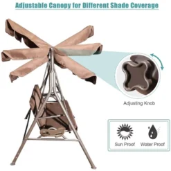 GOLDSUN 3 Person Outdoor Weather Resistant Patio Glider Swing Hammock W/ Utility Tray, Removable Cushion, & Canopy For Patio, Garden, Or Deck, Coffee -Outdoor Garden Store GUEST 72b93df7 6ffd 4743 a574 fb13a3ad1c58