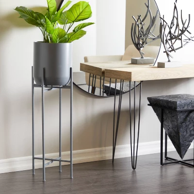 Olivia & May Modern Metal Planter Pot Gray 2 Olivia & May Modern Metal Planter Pot Gray - Image 2