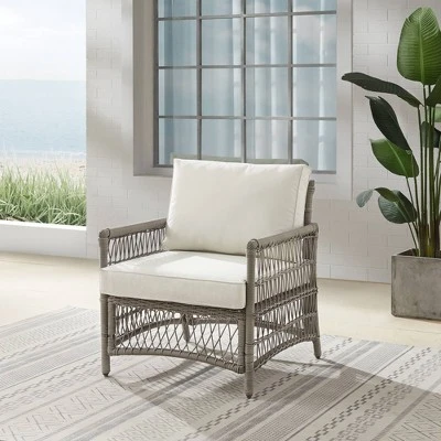 Thatcher Outdoor Steel Arm Chairs Creme/Driftwood - Crosley 1 Thatcher Outdoor Steel Arm Chairs Creme/Driftwood - Crosley