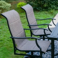 7pc Outdoor Dining Set With With Padded Sling Chairs & Metal Rectangle Table With Umbrella Hole - Captiva Designs -Outdoor Garden Store GUEST 74d38abe f372 4b35 828c 7eef208e4ec8