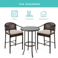 Best Choice Products 3-Piece Outdoor Wicker Bistro Bar Height Set For Patio, Garden W/ Barstools, Steel Frame -Outdoor Garden Store GUEST 7737588f 5673 47ba a0b1 de45b83a63a0