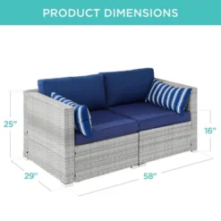 Best Choice Products 2-Person Outdoor Patio Loveseat Wicker Sofa Couch Furniture Set W/ 2 Accent Pillows - Gray/Navy -Outdoor Garden Store GUEST 786ca667 961d 4ede 9ca5 a1e8396d3849
