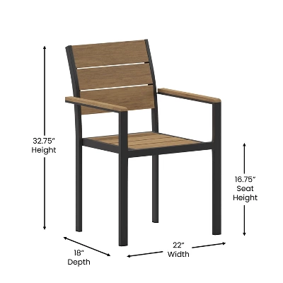 Emma And Oliver Outdoor Stacking Side Chair With Faux Teak Poly Slat Seat, Back And Arms And Metal Frame 6 Emma And Oliver Outdoor Stacking Side Chair With Faux Teak Poly Slat Seat, Back And Arms And Metal Frame - Image 6