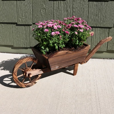 Sunnydaze Decor Sunnydaze Wooden Decorative Wheelbarrow Planter For Patio, Lawn And Garden - 35" L X 10" W X 11" - Brown 1 Sunnydaze Decor Sunnydaze Wooden Decorative Wheelbarrow Planter For Patio, Lawn And Garden - 35" L X 10" W X 11" - Brown