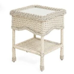 Plow & Hearth - Prospect Hill Wicker End Table With Glass Tabletop