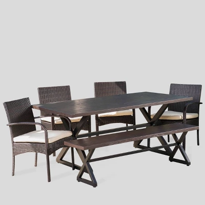 Palermo 6pc Aluminum & Wicker Patio Dining Set - Brown - Christopher Knight Home 1 Palermo 6pc Aluminum & Wicker Patio Dining Set - Brown - Christopher Knight Home