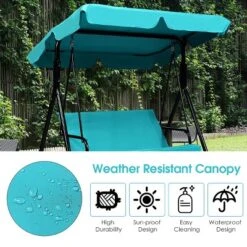 Costway Loveseat Patio Canopy Swing Glider Hammock Cushioned Blue -Outdoor Garden Store GUEST 7b2d3203 5232 4f16 8fd9 ee0199855088