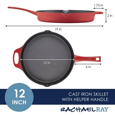 Rachael Ray Premium RUST-RESISTANT Cast Iron Skillet 12" Red 12 Rachael Ray Premium RUST-RESISTANT Cast Iron Skillet 12" Red - Image 12