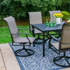 7pc Outdoor Dining Set With With Padded Sling Chairs & Metal Rectangle Table With Umbrella Hole - Captiva Designs -Outdoor Garden Store GUEST 7b85bc45 743f 4bbf be3c 07cba7da362f
