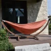 Vivere 8ft Double Sunbrella Hammock With Solid Pine Arc Stand In Coral (FSC Certified)