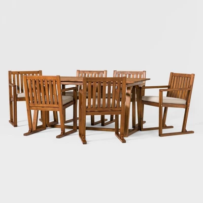 Saracina Home 7pc Modern Slatted Acacia Outdoor Dining Set With Trapezoid Legs 3 Saracina Home 7pc Modern Slatted Acacia Outdoor Dining Set With Trapezoid Legs - Image 3