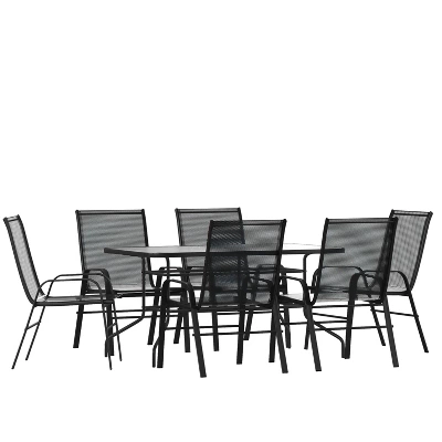 Flash Furniture 7 Piece Outdoor Patio Dining Set - Tempered Glass Patio Table, 6 Flex Comfort Stack Chairs 10 Flash Furniture 7 Piece Outdoor Patio Dining Set - Tempered Glass Patio Table, 6 Flex Comfort Stack Chairs - Image 10
