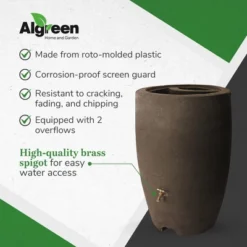 Algreen Athena 50 Gallon Plastic Outdoor Rain Barrel With Brass Spigot And Screen Guard For Rain Water Collection And Storage, Brownstone 7 Algreen Athena 50 Gallon Plastic Outdoor Rain Barrel With Brass Spigot And Screen Guard For Rain Water Collection And Storage, Brownstone -Outdoor Garden Store GUEST 7c9460a6 460a 4fae 9d2e 9751f8468cc2