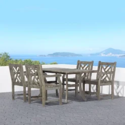 Azen 5pc Outdoor Reynard Durable Farmhouse Acacia Hardwood Dining Set Gray Wash