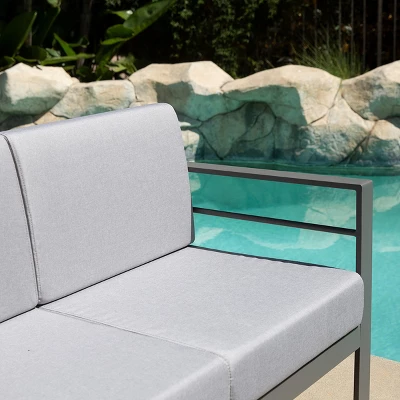Patio Aluminum Outdoor Loveseat, Patio Sofa Couch Chair With Cushions (Grey) 2 Patio Aluminum Outdoor Loveseat, Patio Sofa Couch Chair With Cushions (Grey) - Image 2