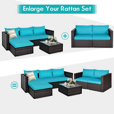 Costway 4PCS Patio Rattan Corner Sofa With Blue Cushion 8 Costway 4PCS Patio Rattan Corner Sofa With Blue Cushion - Image 8