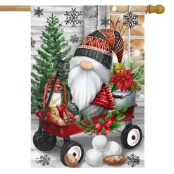 Wagon Gnome Winter House Flag 40" X 28" Briarwood Lane