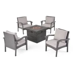 Keana 5pc Faux Rattan Club Chair & Fire Pit Chat Set - Christopher Knight Home -Outdoor Garden Store GUEST 80adfc4c 37f3 4b44 89e5 491011ad427d