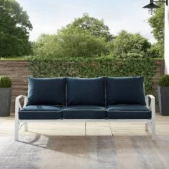 Kaplan Outdoor Metal Sofa White With Navy Cushions - Crosley -Outdoor Garden Store GUEST 80fb0f1b ddcd 4b67 9aee 691cc701a48d