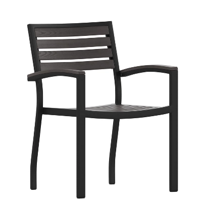Emma And Oliver Set Of 2 Stackable All-Weather Aluminum Patio Chairs With Faux Teak Slats 11 Emma And Oliver Set Of 2 Stackable All-Weather Aluminum Patio Chairs With Faux Teak Slats - Image 11