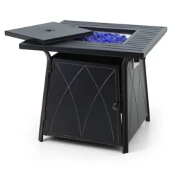 5pc Patio Dining Set With Square Steel Fire Pit With Faux Wood Tabletop & Rattan 360 Swivel Chairs - Captiva Designs -Outdoor Garden Store GUEST 8266d358 5e8c 4630 a9e0 eec978f6ec9a