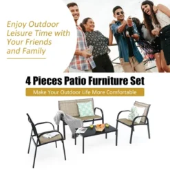 Costway 4 PCS Patio Furniture Set Sofa Coffee Table Steel Frame Garden Brown -Outdoor Garden Store GUEST 827dbefa 122c 44de b7c1 d88c18a3190c