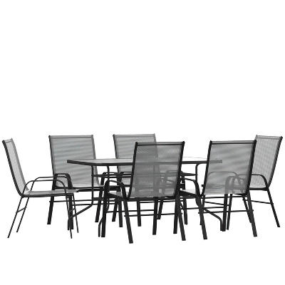 Flash Furniture 7 Piece Outdoor Patio Dining Set - Tempered Glass Patio Table, 6 Flex Comfort Stack Chairs 12 Flash Furniture 7 Piece Outdoor Patio Dining Set - Tempered Glass Patio Table, 6 Flex Comfort Stack Chairs - Image 12