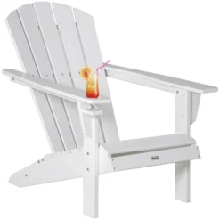 Outsunny Plastic Adirondack Chair, Outdoor Fire Pit Seating HDPE Lounger Chair With Cup Holder, High Back And Wide Seat For Patio, Backyard, Garden, Lawn -Outdoor Garden Store GUEST 8309735d 96bd 4da0 82c1 8104c89eb351