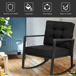 Costway Patio Rattan Rocker Chair Outdoor Glider Rocking Chair Cushion Lawn NavyBlackGrey -Outdoor Garden Store GUEST 8370b822 5007 48d0 a95f 7b1a4dfde719