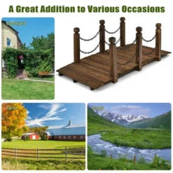 Costway 5 Ft Wooden Garden Bridge Arc Footbridge Stained Finish Walkway W/Rails -Outdoor Garden Store GUEST 8377e871 f905 46ee 8457 f318ad18a8f6