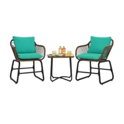 Costway 3PCS Patio Rattan Bistro Set Cushioned Chair Glass Table Deck WhiteTurquoise 19 Costway 3PCS Patio Rattan Bistro Set Cushioned Chair Glass Table Deck WhiteTurquoise -Outdoor Garden Store GUEST 83b5e9c7 f301 43a2 9664 cf672dbf2889
