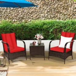 Costway 3 PCS Patio Wicker Rattan Furniture Set Coffee Table & 2 Rattan Chair W/Cushions -Outdoor Garden Store GUEST 83be3df3 1932 4c95 a532 cd88db01ba0a