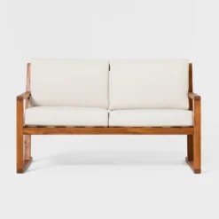 Saracina Home Modern Slat -Back Acacia Outdoor Bench With Cushions -Outdoor Garden Store GUEST 84a85b31 992a 4de9 9918 8604f4075cb4