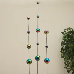 Gerson International Assorted Stainless Steel Iridescent Garden Sphere Yard Stakes, Set Of 3