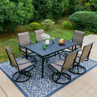 7pc Outdoor Dining Set With Padded Swivel Chairs & Metal Rectangle Table With Umbrella Hole - Gray - Captiva Hole 10 7pc Outdoor Dining Set With Padded Swivel Chairs & Metal Rectangle Table With Umbrella Hole - Gray - Captiva Hole - Image 10