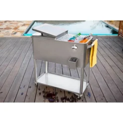Permasteel 80qt Stainless Steel Outdoor Cooler Cart Silver -Outdoor Garden Store GUEST 877bd877 e223 4a9b be08 e6a4b7717559